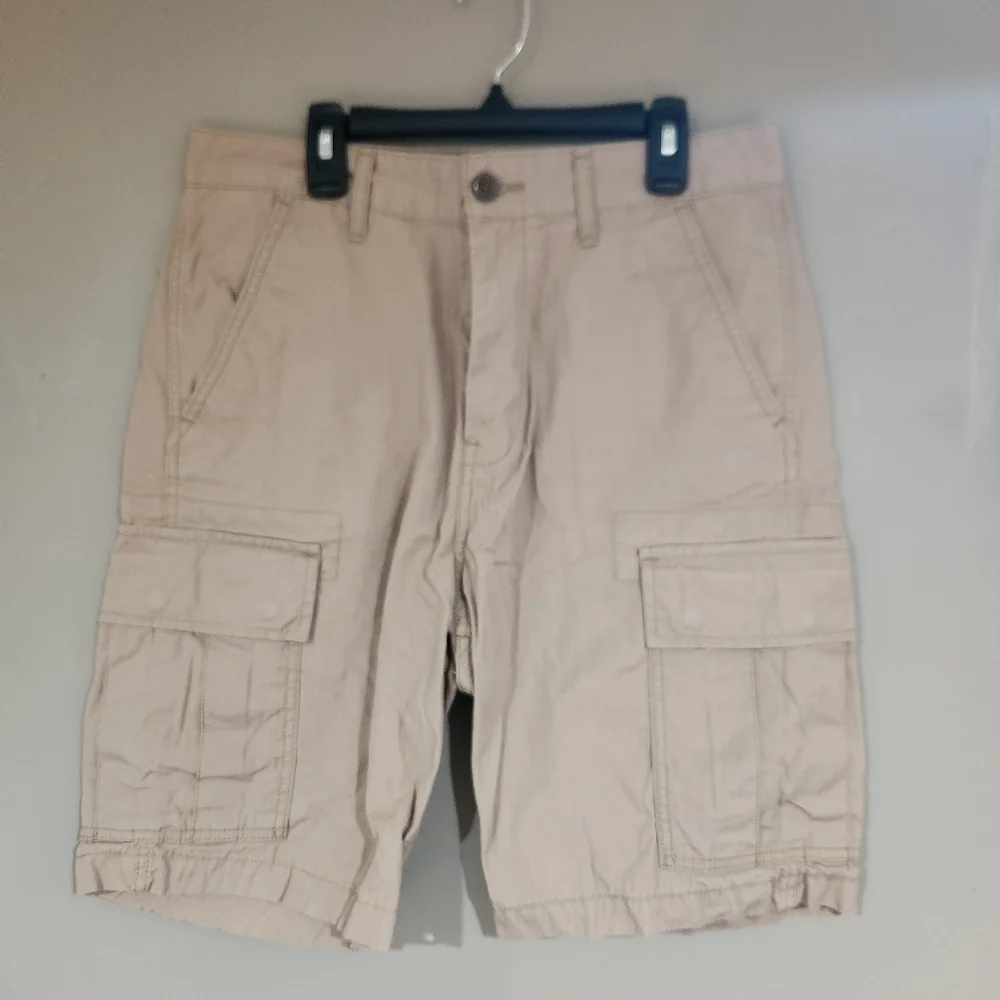 Levi Strauss Mens 29x9 Khaki Snap Pocket Canvas Cargo Shorts